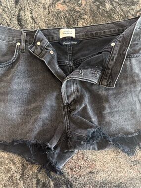 Citizens Of Humanity Black Washed Frayed Hem Jean Shorts